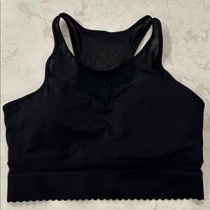 Zyia Sports Bra Medium All Star Black Scalloped Edge Mesh Paneled Padded